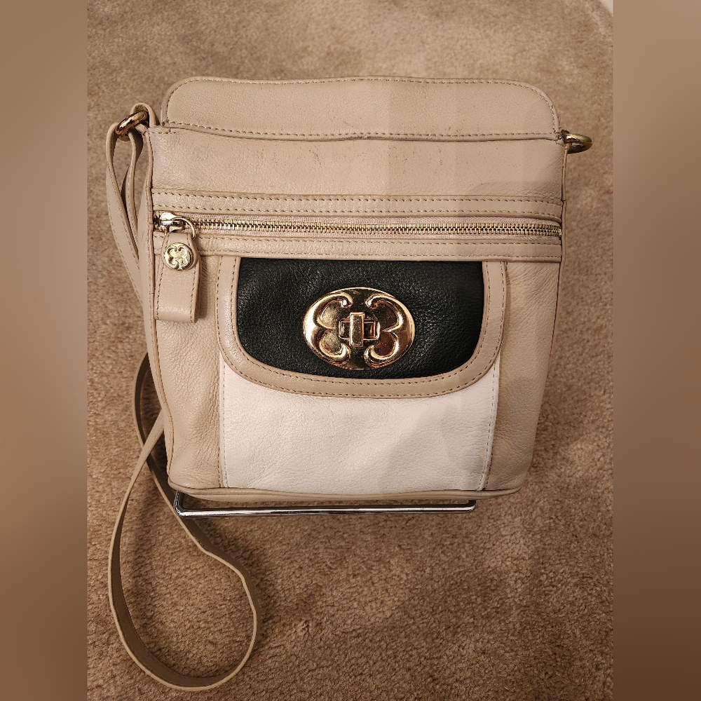Emma Fox Tan and Black Colorblock Crossbody Bag
